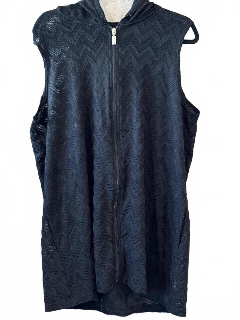 APT. 9 Black Sleeveless Hooded Zip-Up Mesh Swim Cover Size L